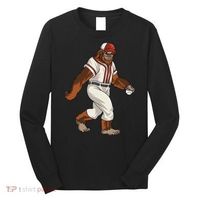 Bigfoot Baseball Sasquatch Playing Baseball Player Long Sleeve Shirt