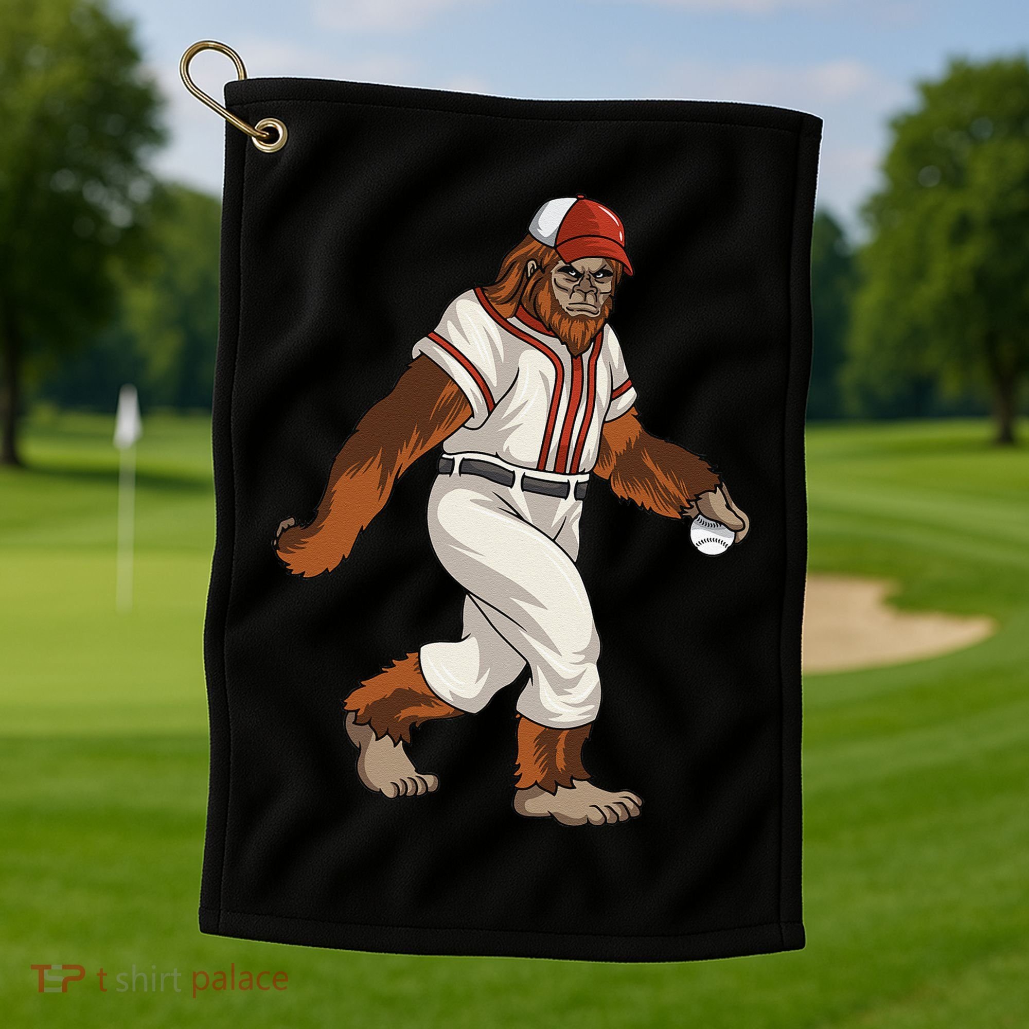 Bigfoot Baseball Sasquatch Playing Baseball Player Golf Towel