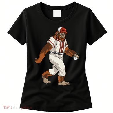 Bigfoot Baseball Sasquatch Playing Baseball Player Women's T-Shirt