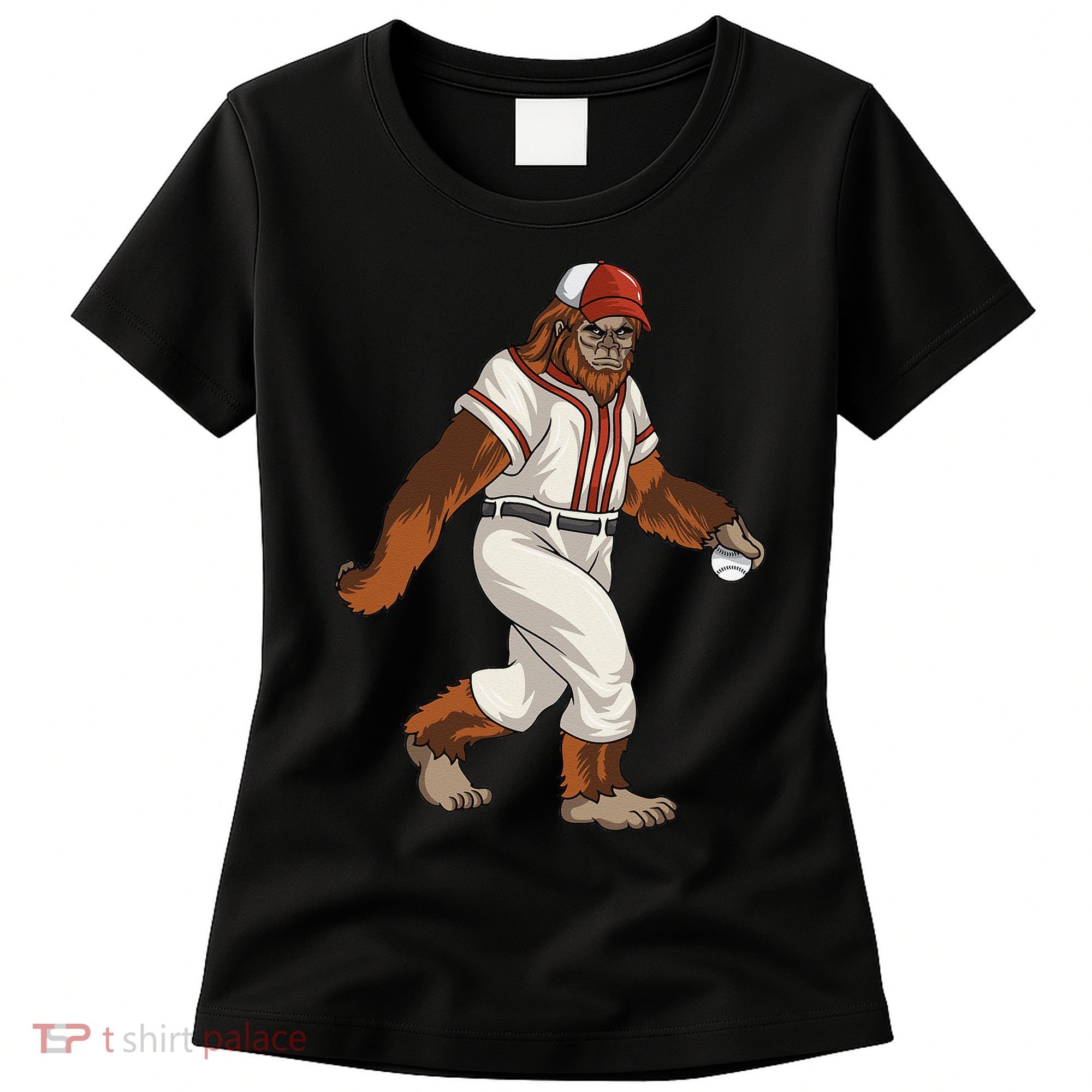 Bigfoot Baseball Sasquatch Playing Baseball Player Women's T-Shirt