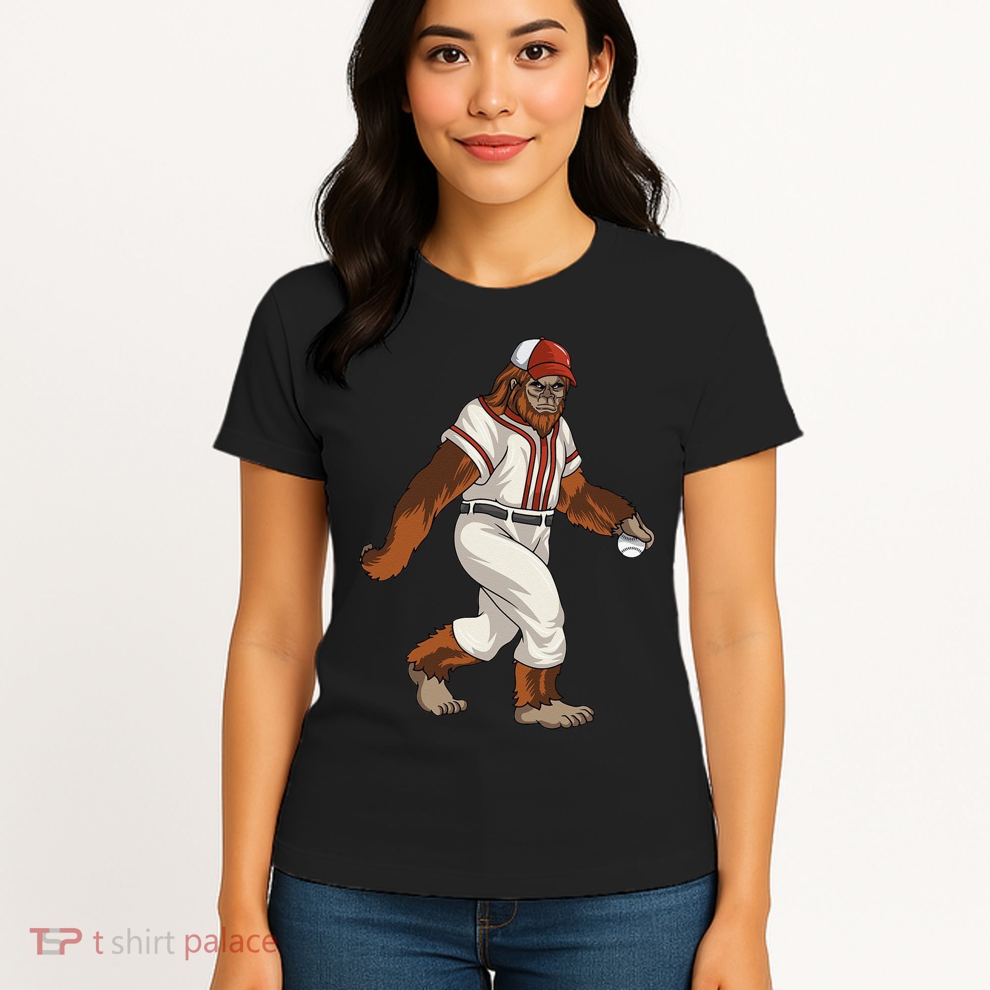 Bigfoot Baseball Sasquatch Playing Baseball Player Women's T-Shirt