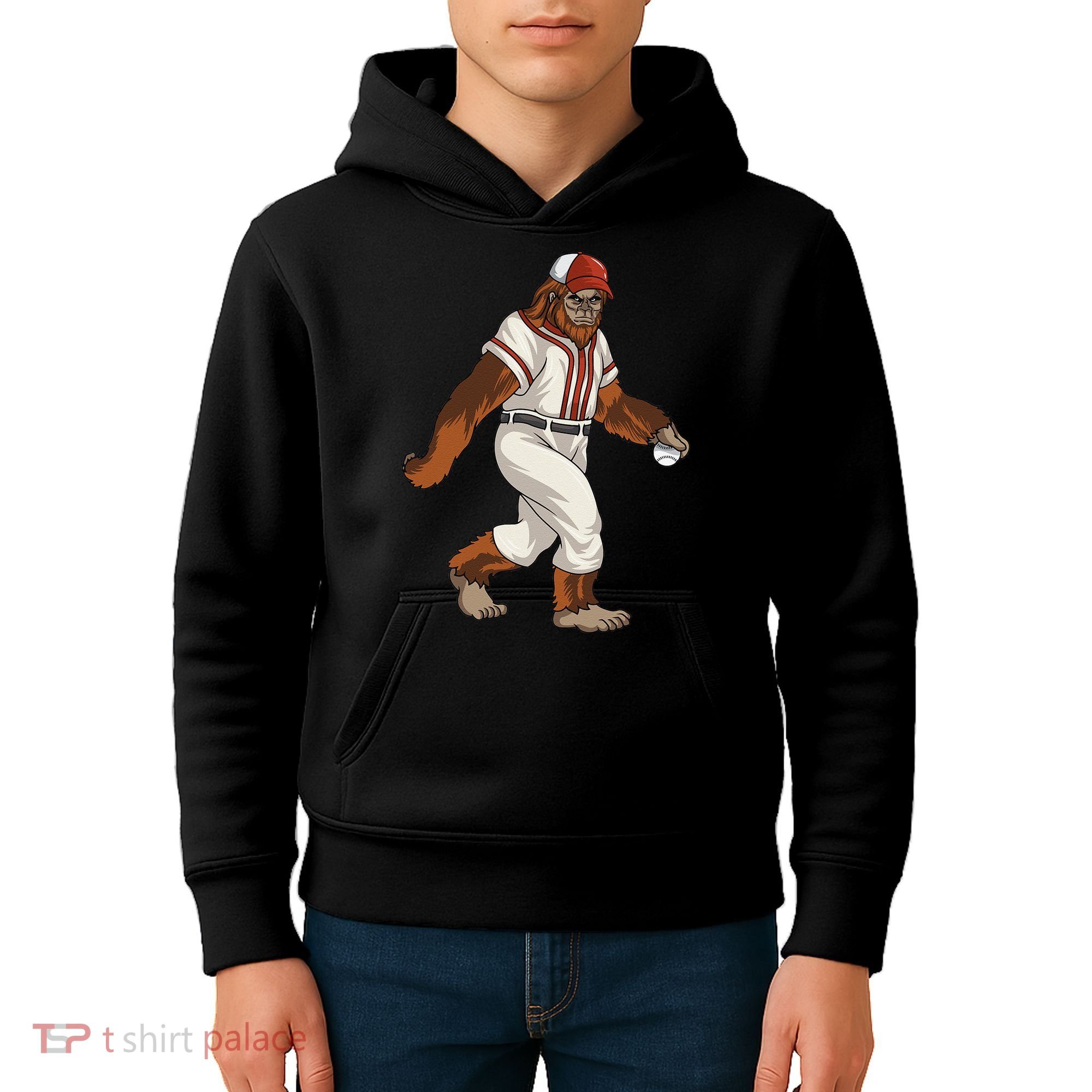 Bigfoot Baseball Sasquatch Playing Baseball Player Kids Hoodie