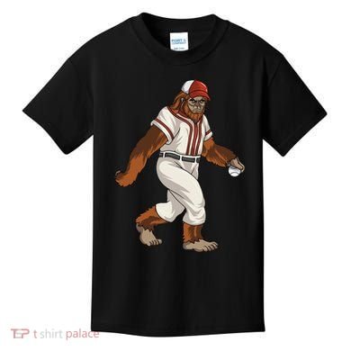 Bigfoot Baseball Sasquatch Playing Baseball Player Kids T-Shirt