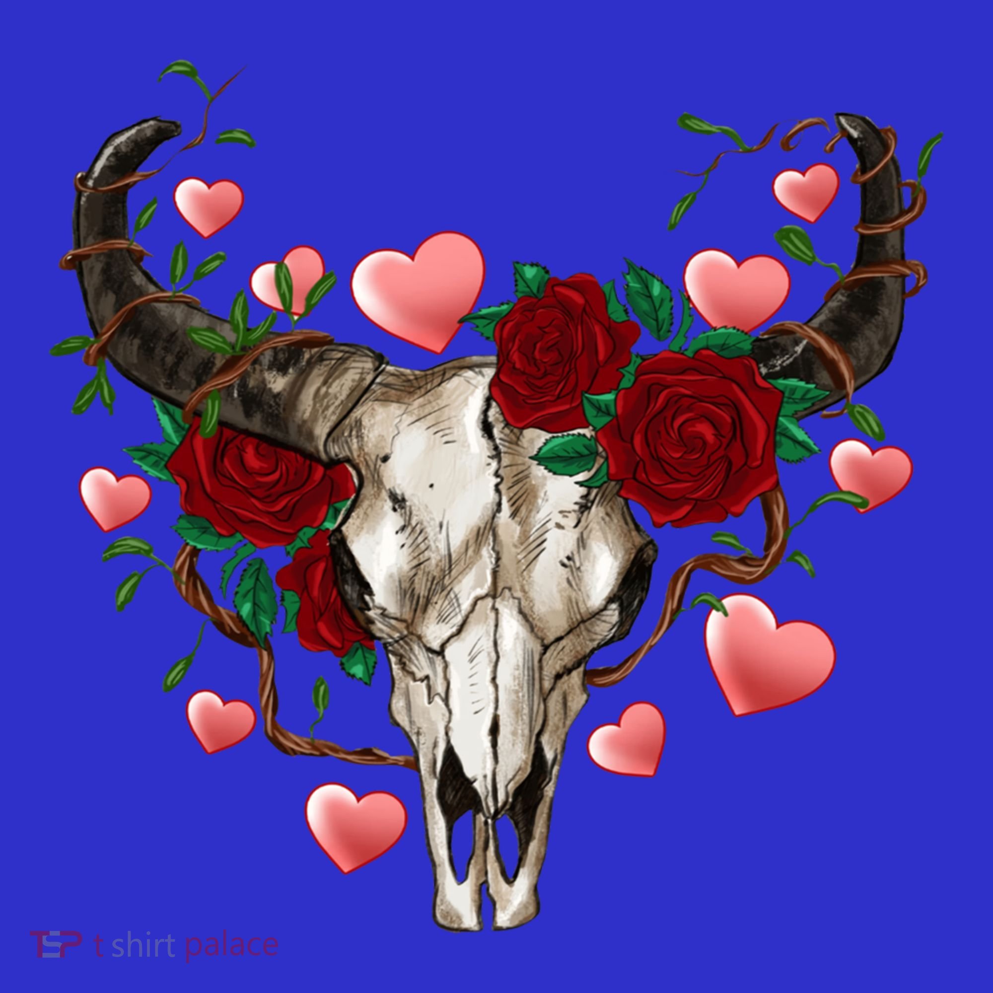 Boho Bull Skull Roses Heart Western Country Valentines Day Meaningful Gift Long Sleeve Shirt