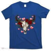 Boho Bull Skull Roses Heart Western Country Valentines Day Meaningful Gift T-Shirt thumb 0