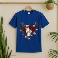 Boho Bull Skull Roses Heart Western Country Valentines Day Meaningful Gift T-Shirt thumb 2