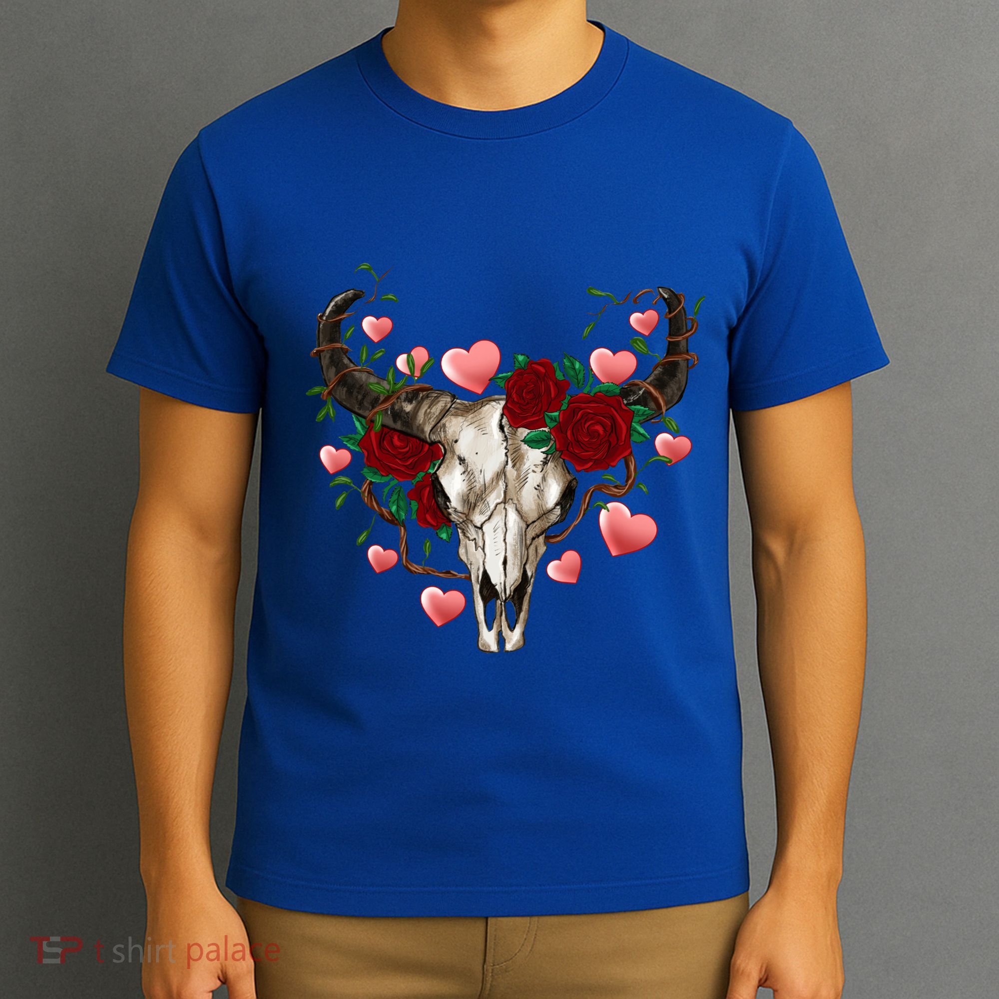 Boho Bull Skull Roses Heart Western Country Valentines Day Meaningful Gift T-Shirt