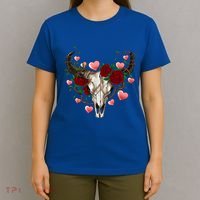 Boho Bull Skull Roses Heart Western Country Valentines Day Meaningful Gift T-Shirt thumb 4