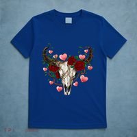 Boho Bull Skull Roses Heart Western Country Valentines Day Meaningful Gift T-Shirt thumb 5