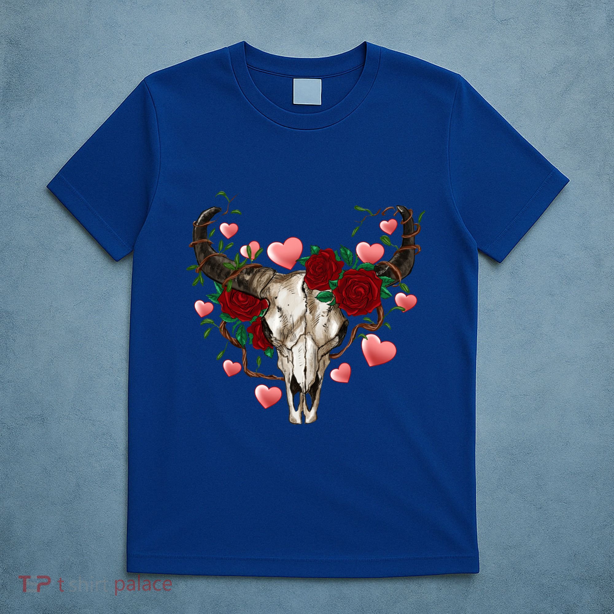 Boho Bull Skull Roses Heart Western Country Valentines Day Meaningful Gift T-Shirt
