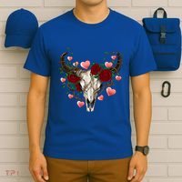 Boho Bull Skull Roses Heart Western Country Valentines Day Meaningful Gift T-Shirt thumb 6