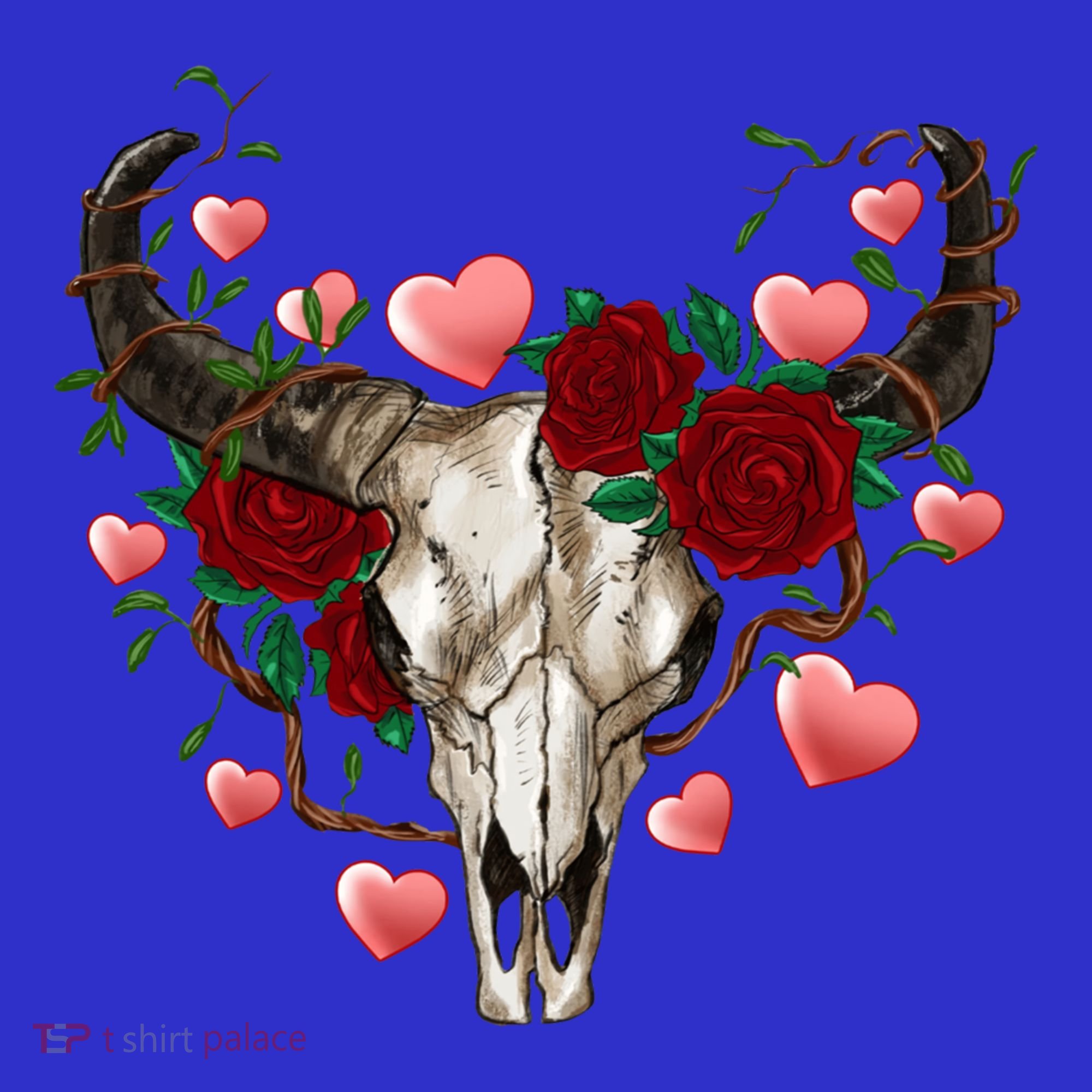 Boho Bull Skull Roses Heart Western Country Valentines Day Meaningful Gift T-Shirt