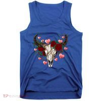 Boho Bull Skull Roses Heart Western Country Valentines Day Meaningful Gift Tank Top thumb 0