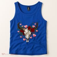 Boho Bull Skull Roses Heart Western Country Valentines Day Meaningful Gift Tank Top thumb 2