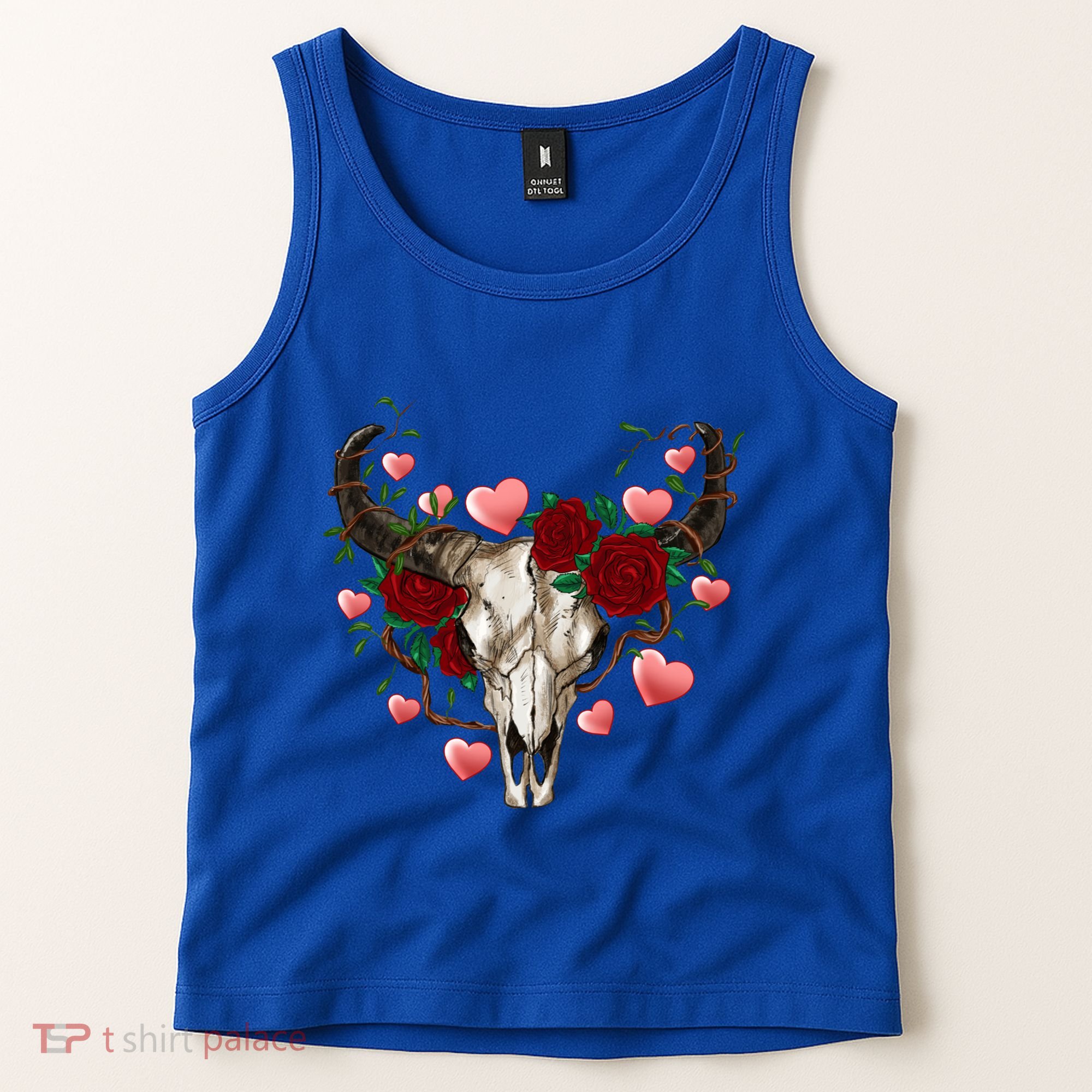 Boho Bull Skull Roses Heart Western Country Valentines Day Meaningful Gift Tank Top