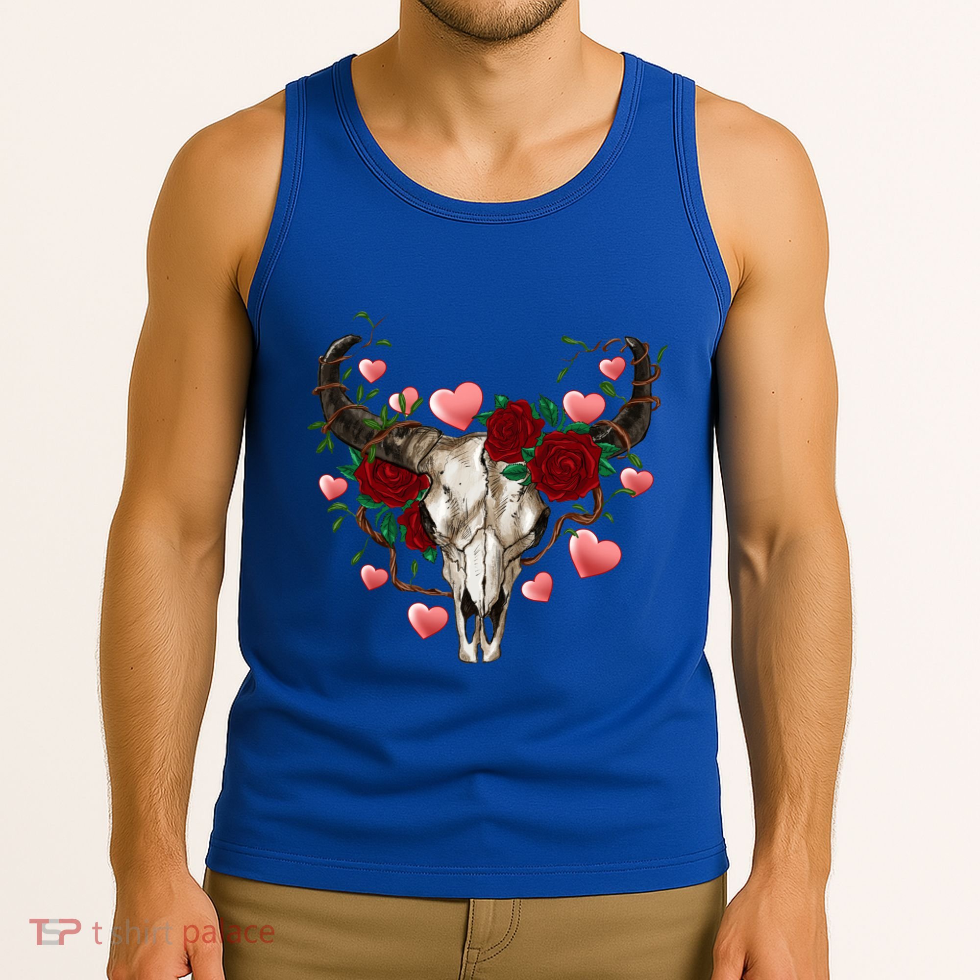 Boho Bull Skull Roses Heart Western Country Valentines Day Meaningful Gift Tank Top