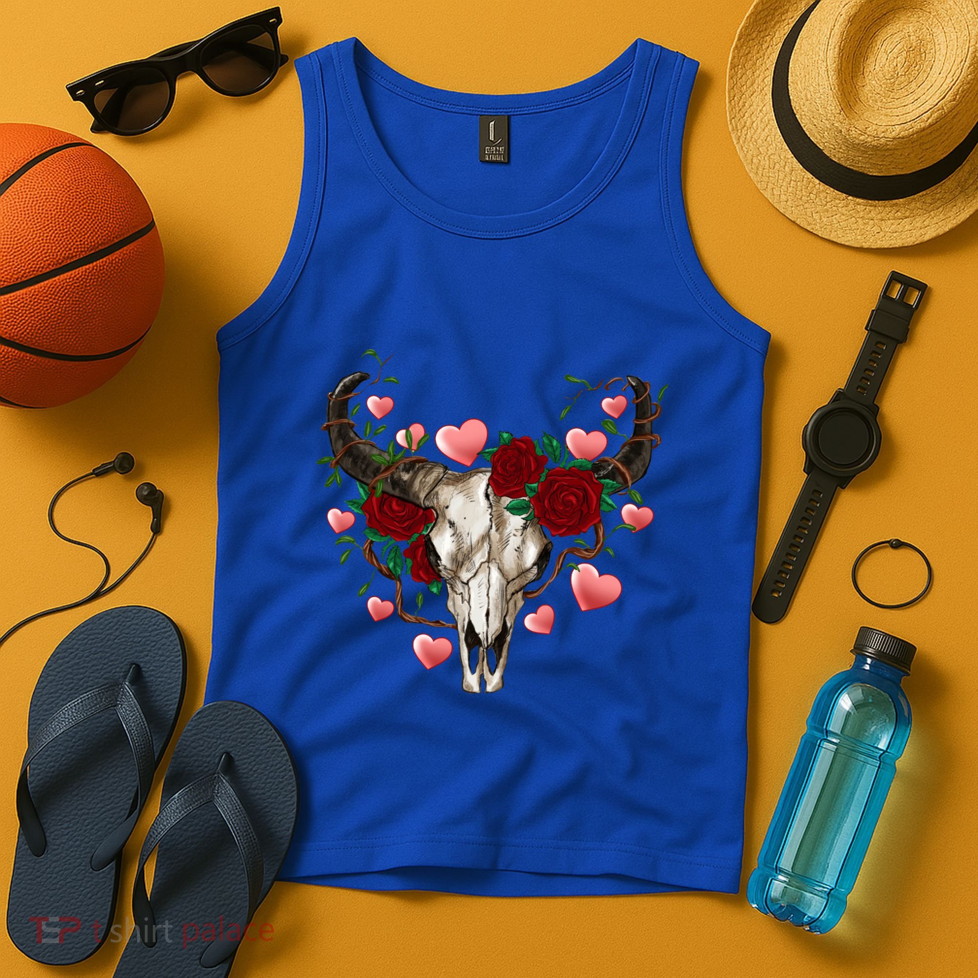 Boho Bull Skull Roses Heart Western Country Valentines Day Meaningful Gift Tank Top