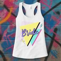 Bride & Bride Squad Retro 90’s Bachelorette Party Matching Women's Tank Top thumb 3