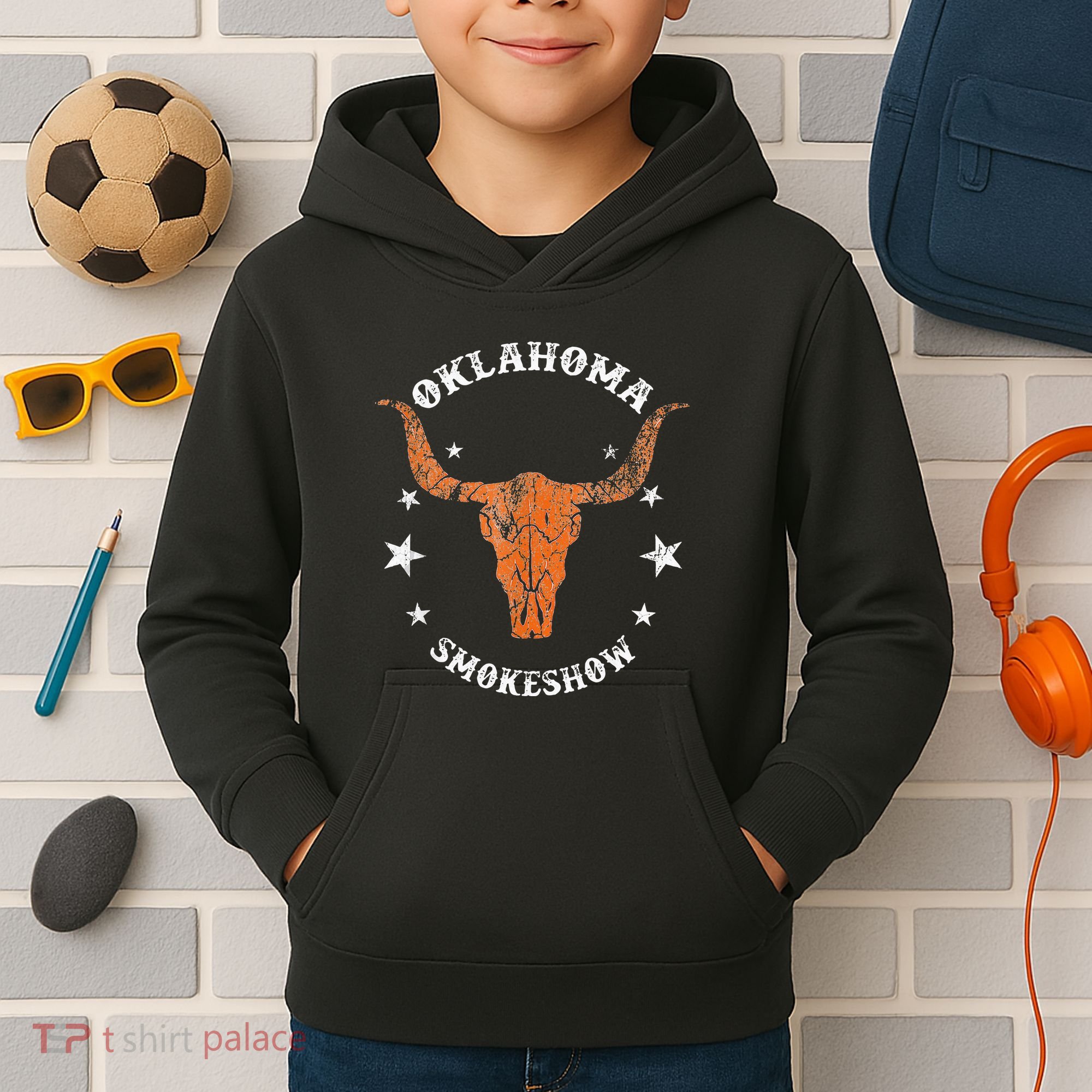Boho Bull Skull Cow Oklahoma Smokeshow Western Country Kids Hoodie