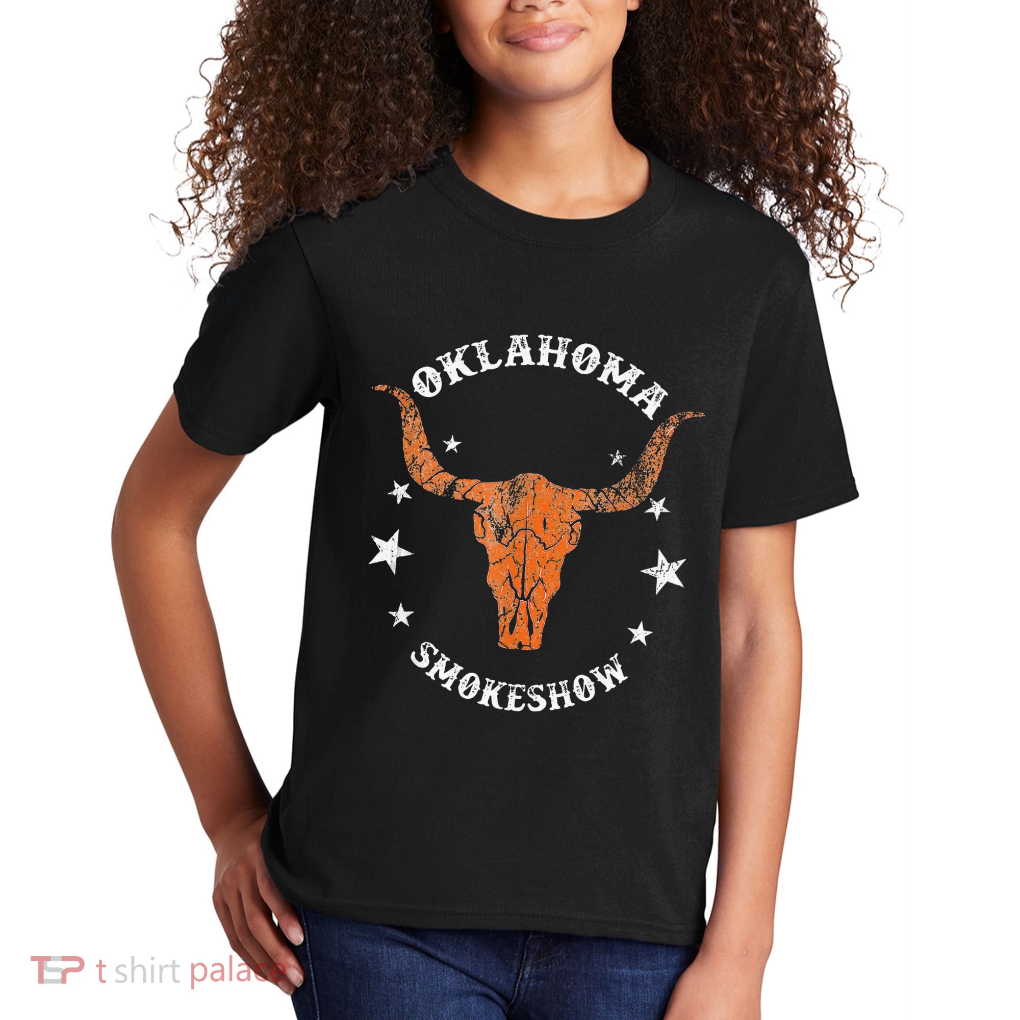 Boho Bull Skull Cow Oklahoma Smokeshow Western Country Kids T-Shirt