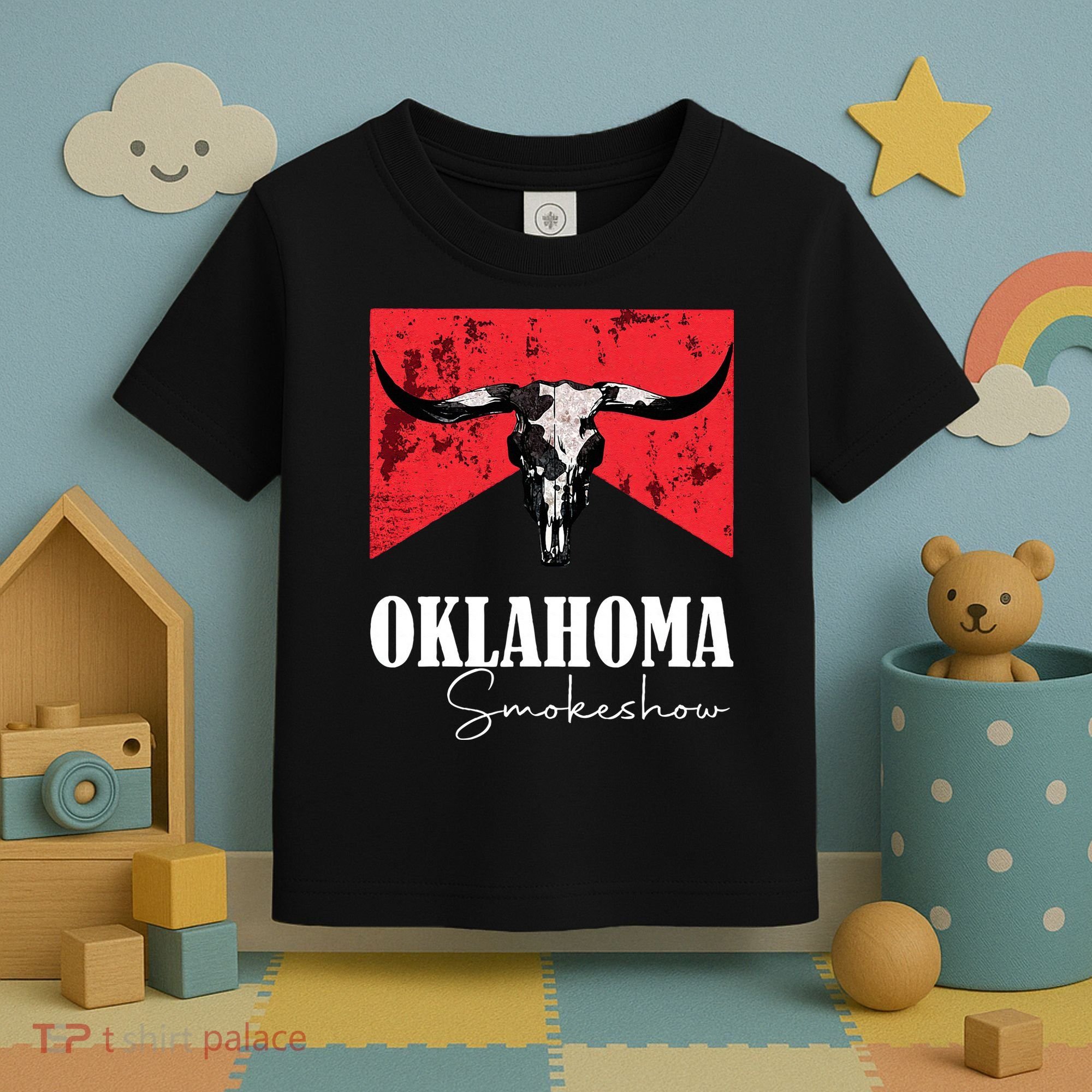 Boho Bull Skull Cow Oklahoma Smokeshow Western Country Toddler T-Shirt