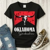 Boho Bull Skull Cow Oklahoma Smokeshow Western Country Women's T-Shirt thumb 3