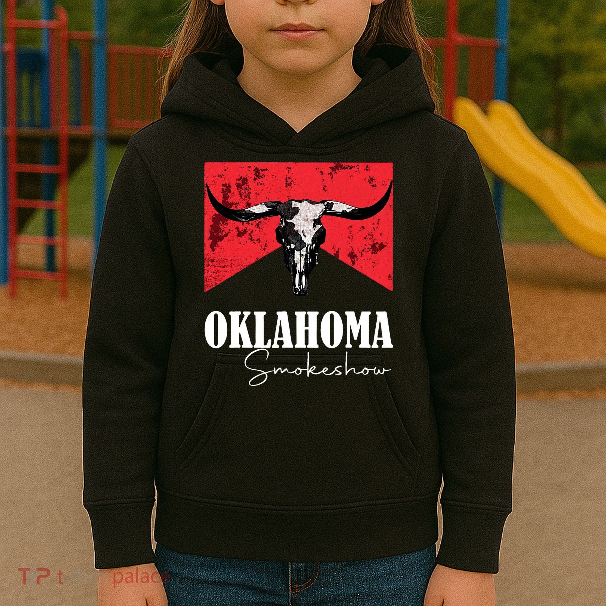 Boho Bull Skull Cow Oklahoma Smokeshow Western Country Kids Hoodie