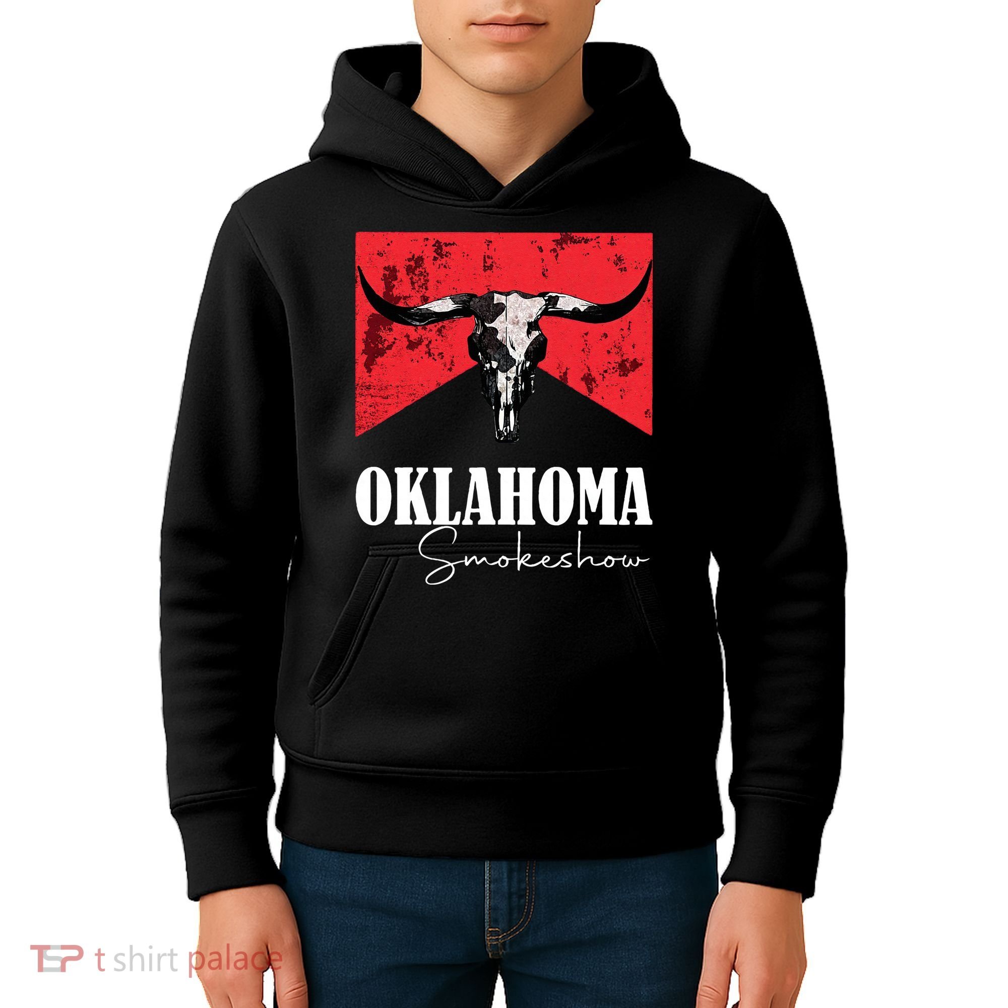 Boho Bull Skull Cow Oklahoma Smokeshow Western Country Kids Hoodie