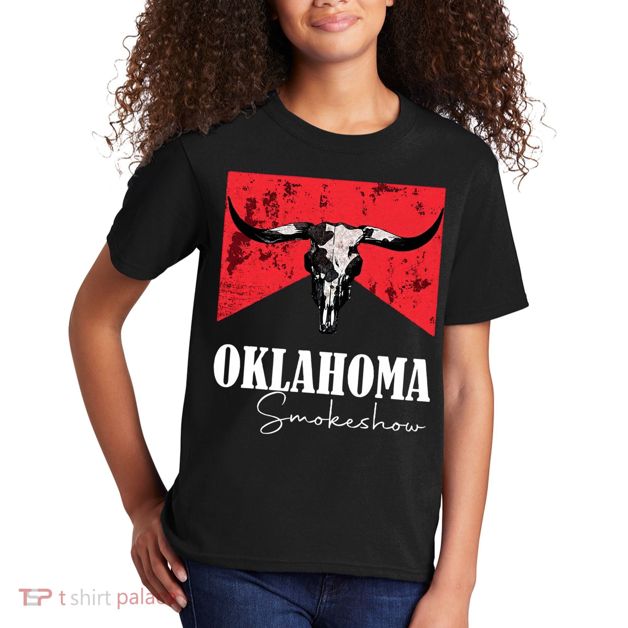 Boho Bull Skull Cow Oklahoma Smokeshow Western Country Kids T-Shirt