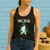Believe Bigfoot Sasquatch Yeti Santa Hat Christmas Pajamas Women's Tank Top thumb 2