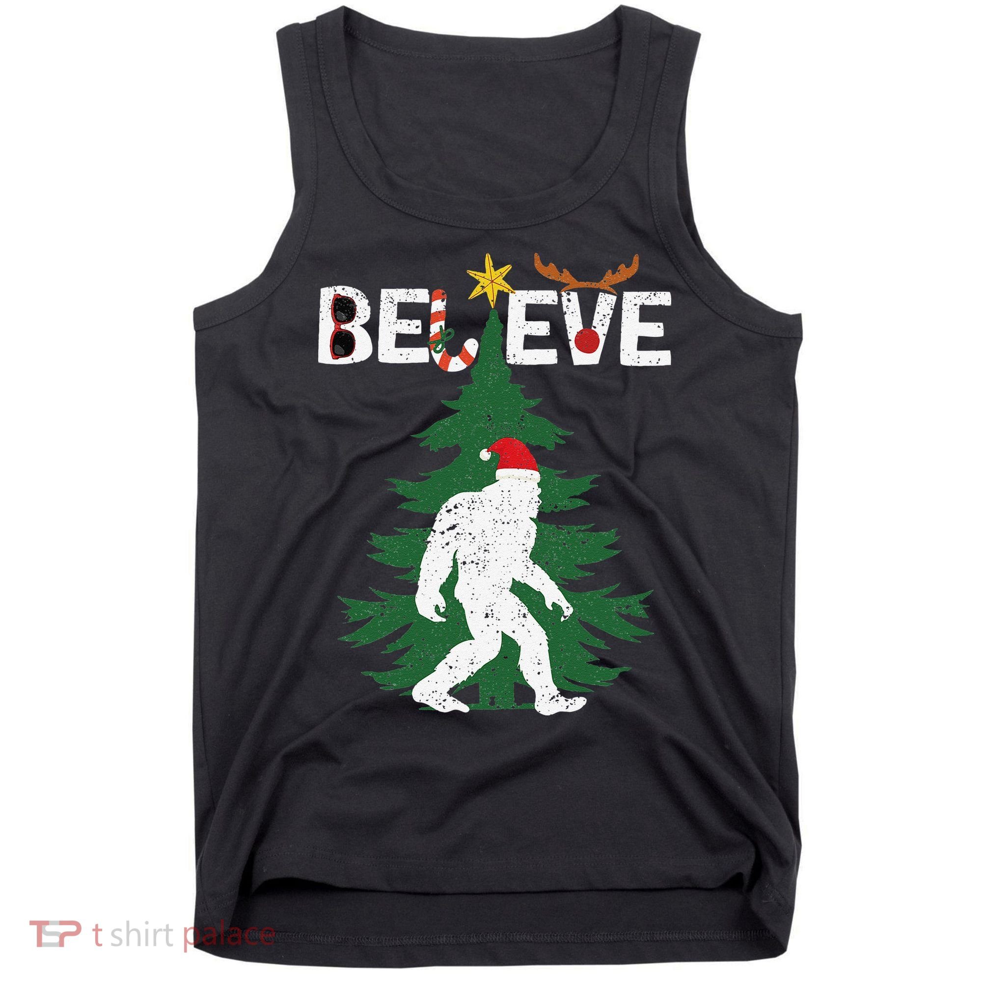 Believe Bigfoot Sasquatch Yeti Santa Hat Christmas Pajamas Tank Top