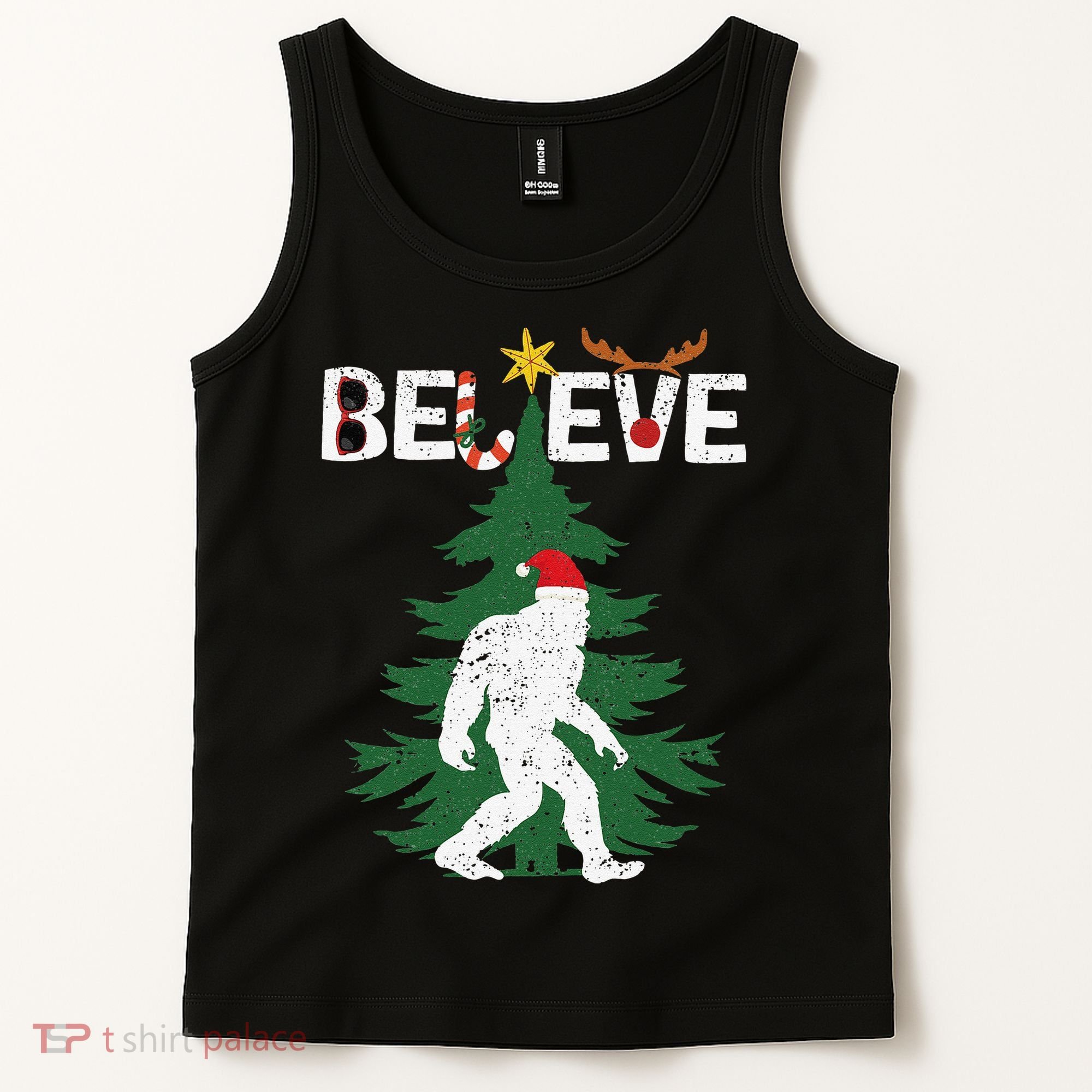 Believe Bigfoot Sasquatch Yeti Santa Hat Christmas Pajamas Tank Top