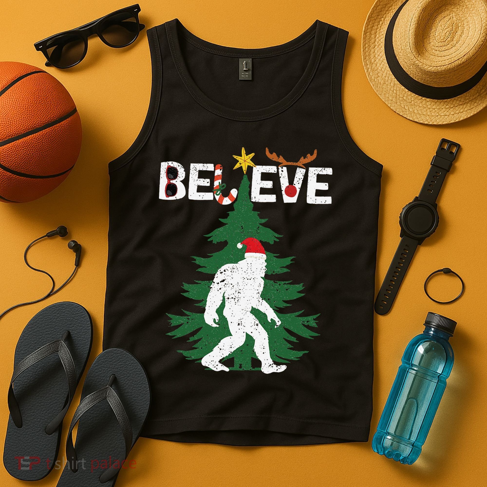 Believe Bigfoot Sasquatch Yeti Santa Hat Christmas Pajamas Tank Top