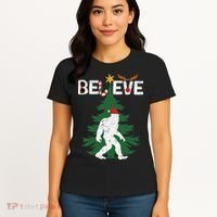 Believe Bigfoot Sasquatch Yeti Santa Hat Christmas Pajamas Women's T-Shirt thumb 4
