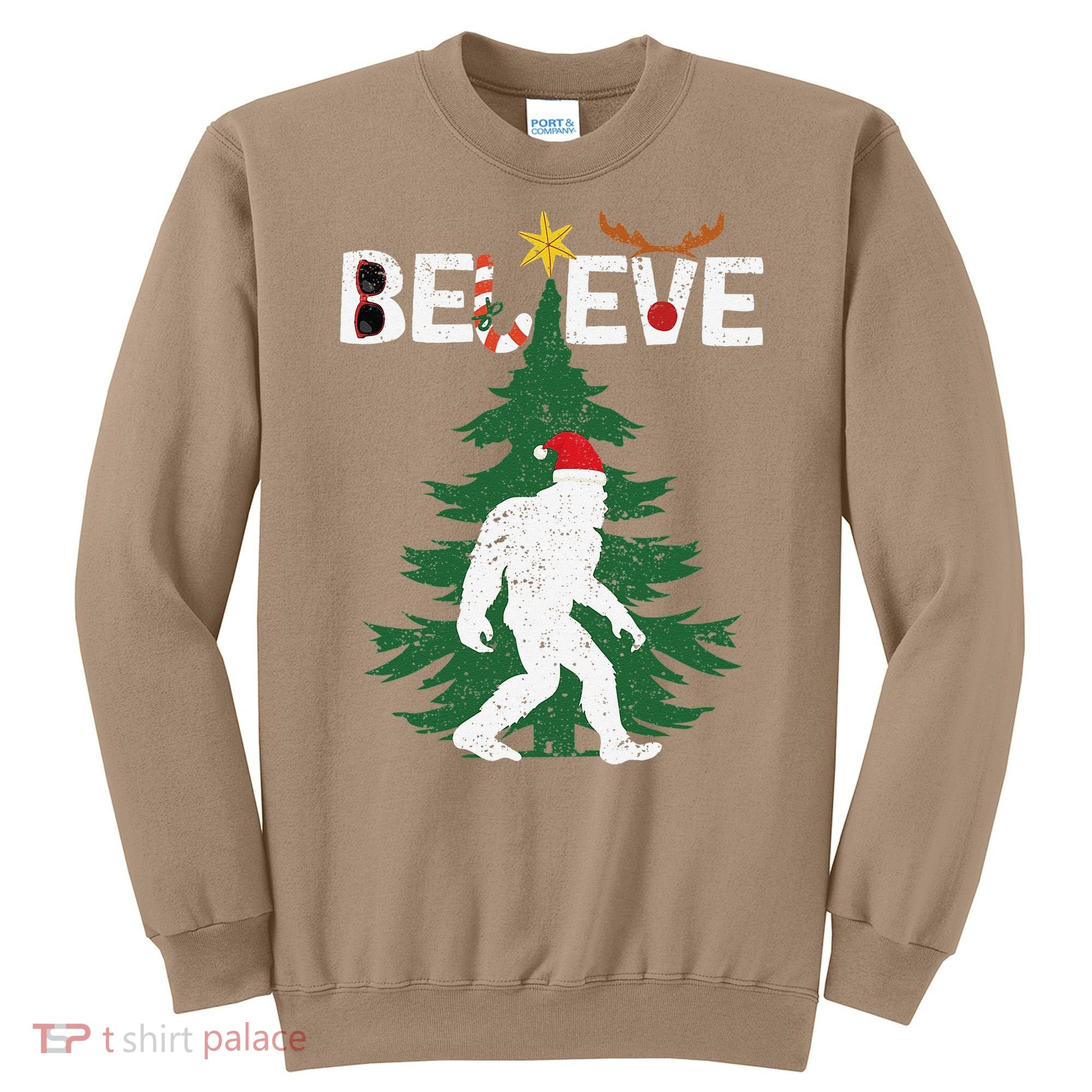 Believe Bigfoot Sasquatch Yeti Santa Hat Christmas Pajamas Sweatshirt