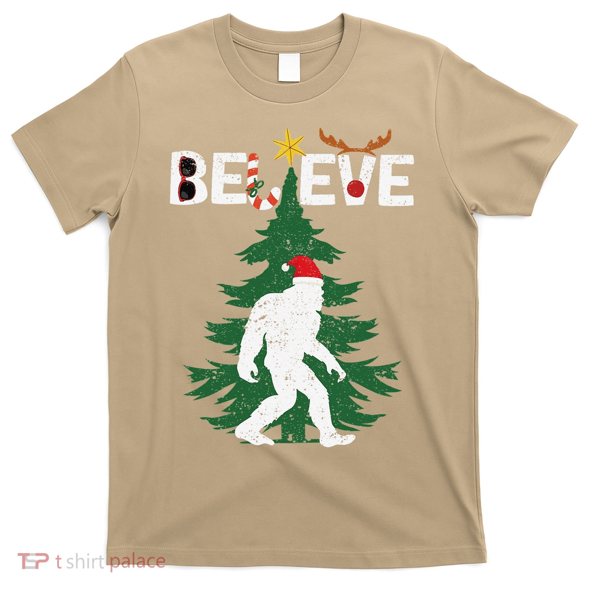 Believe Bigfoot Sasquatch Yeti Santa Hat Christmas Pajamas T-Shirt
