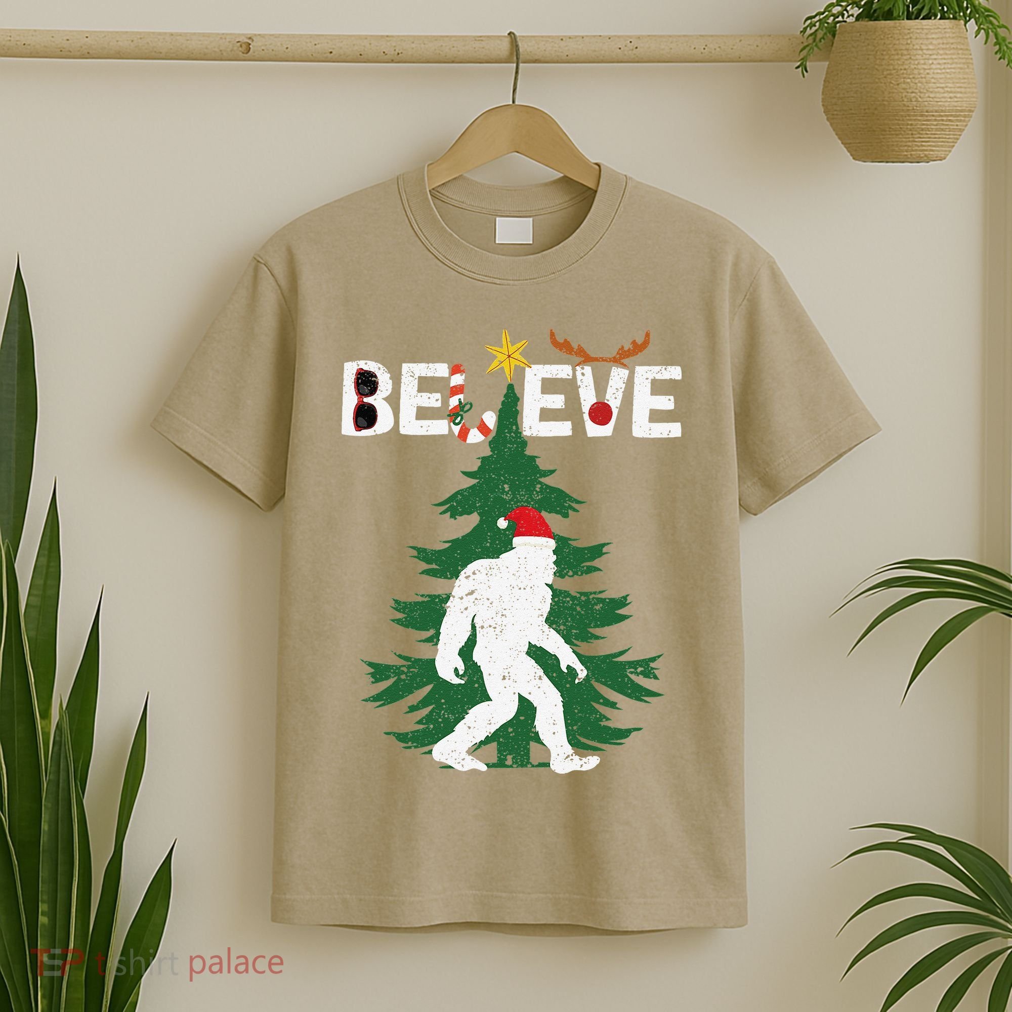 Believe Bigfoot Sasquatch Yeti Santa Hat Christmas Pajamas T-Shirt