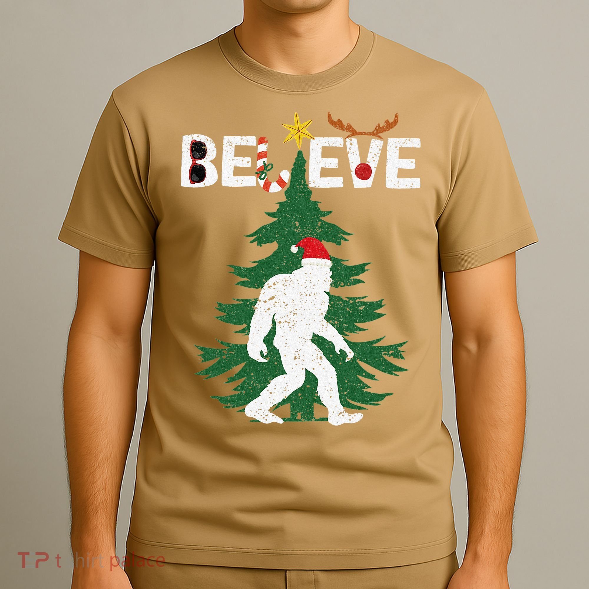 Believe Bigfoot Sasquatch Yeti Santa Hat Christmas Pajamas T-Shirt