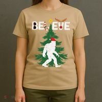 Believe Bigfoot Sasquatch Yeti Santa Hat Christmas Pajamas T-Shirt thumb 4