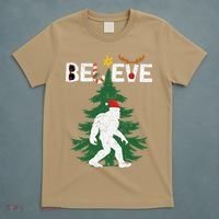 Believe Bigfoot Sasquatch Yeti Santa Hat Christmas Pajamas T-Shirt thumb 5