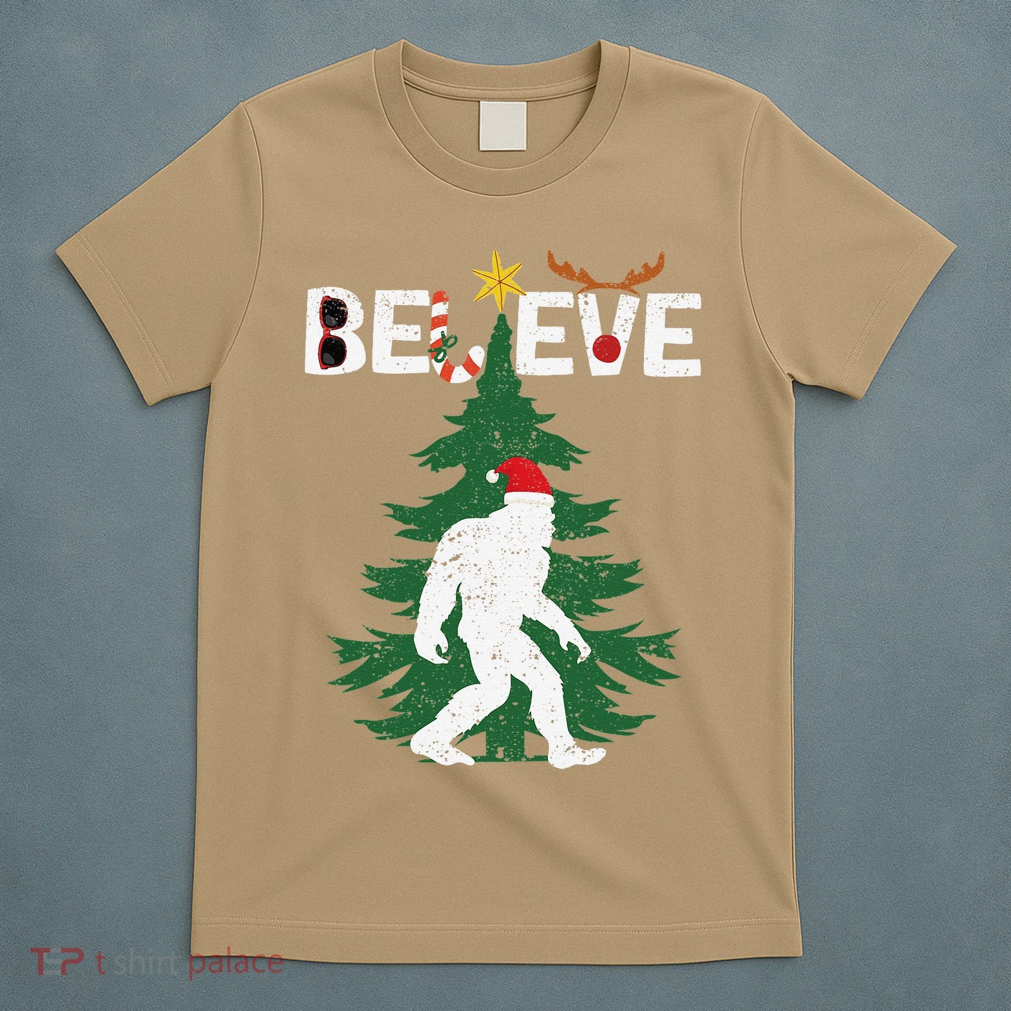 Believe Bigfoot Sasquatch Yeti Santa Hat Christmas Pajamas T-Shirt