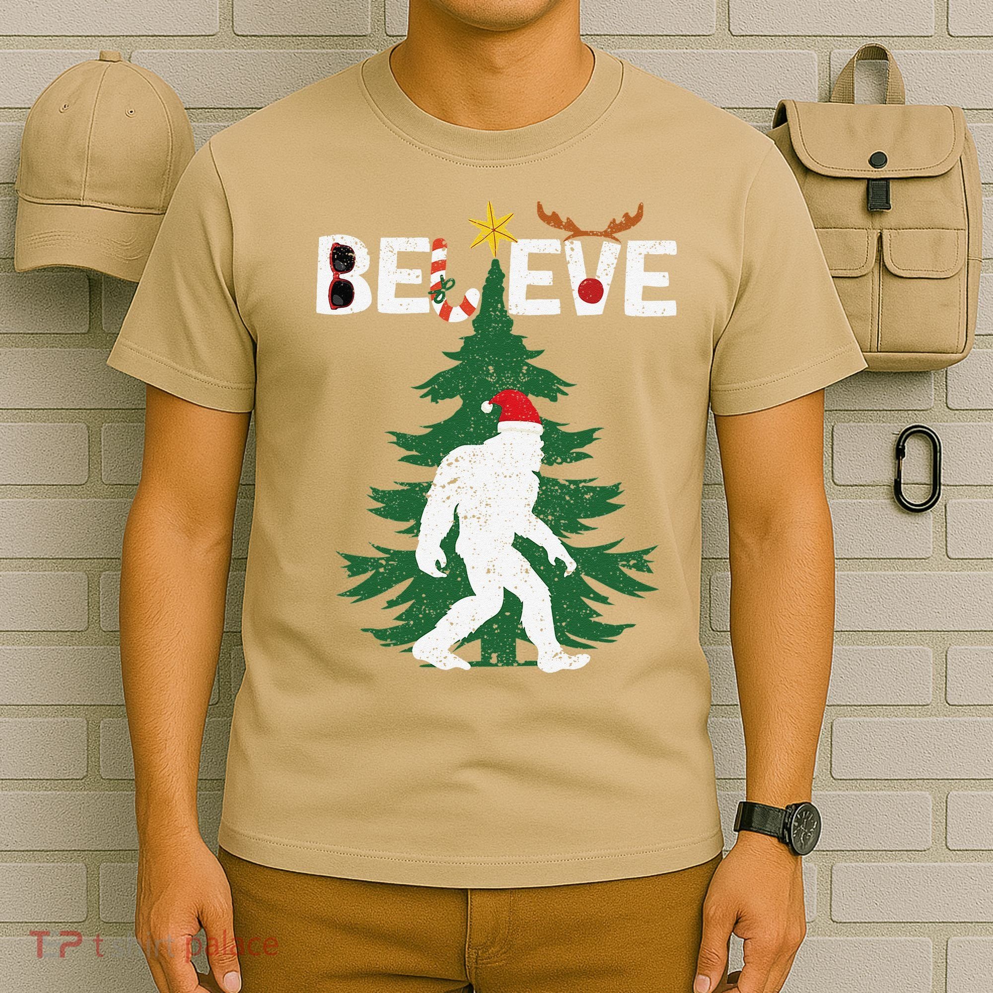 Believe Bigfoot Sasquatch Yeti Santa Hat Christmas Pajamas T-Shirt