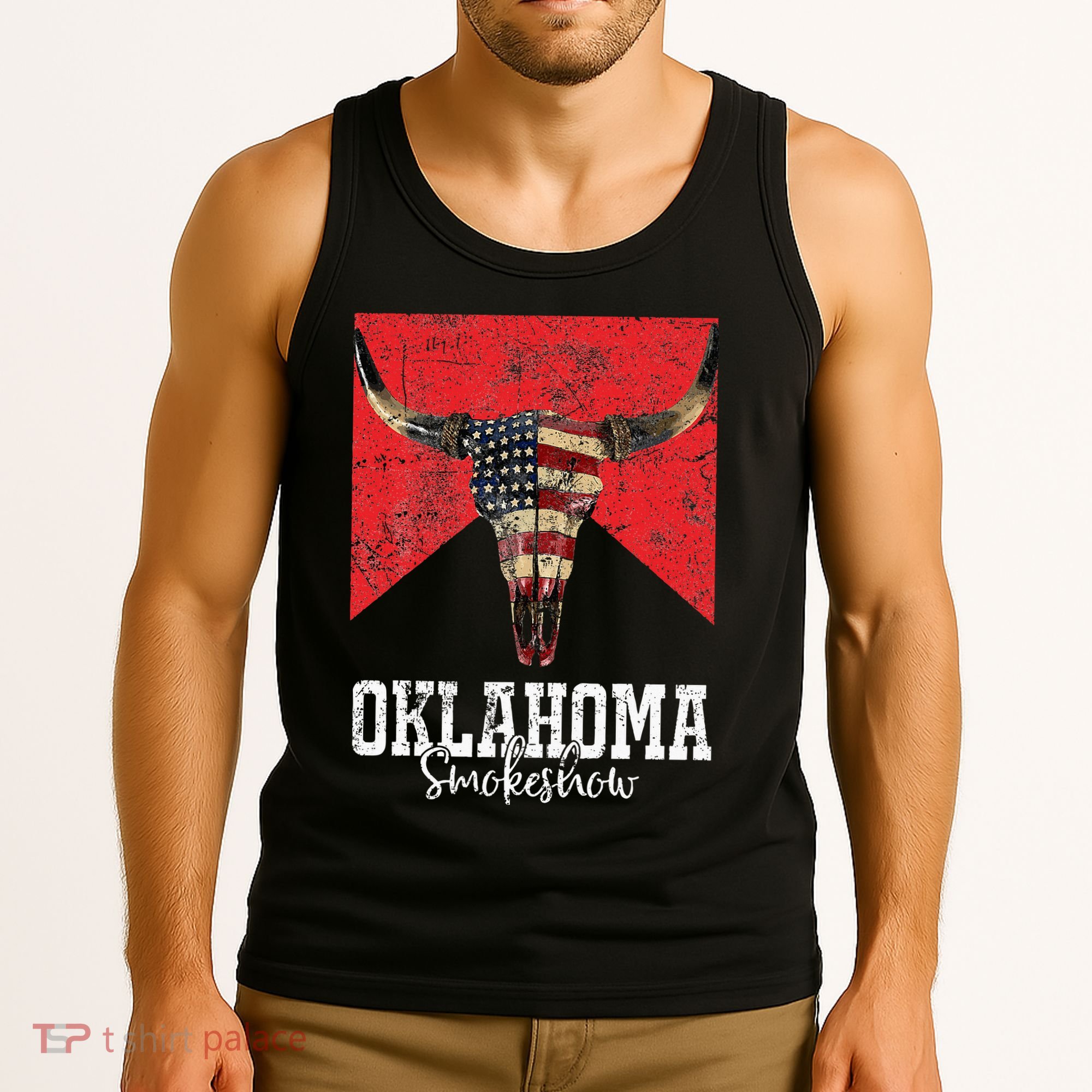 Boho Bull Skull Cow Oklahoma Smokeshow Western Country Tank Top