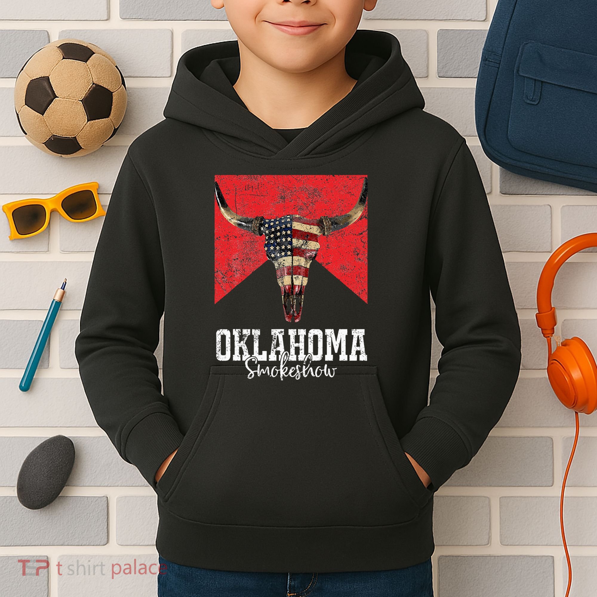 Boho Bull Skull Cow Oklahoma Smokeshow Western Country Kids Hoodie