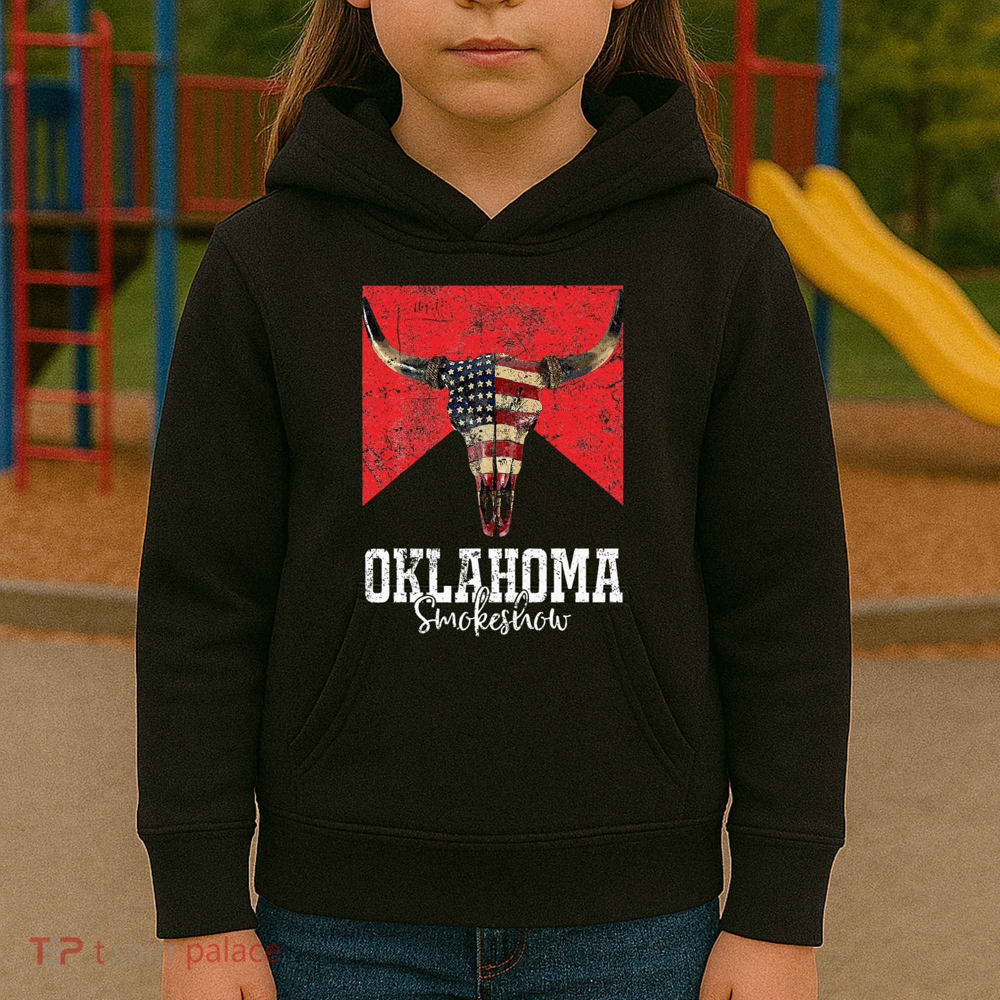 Boho Bull Skull Cow Oklahoma Smokeshow Western Country Kids Hoodie