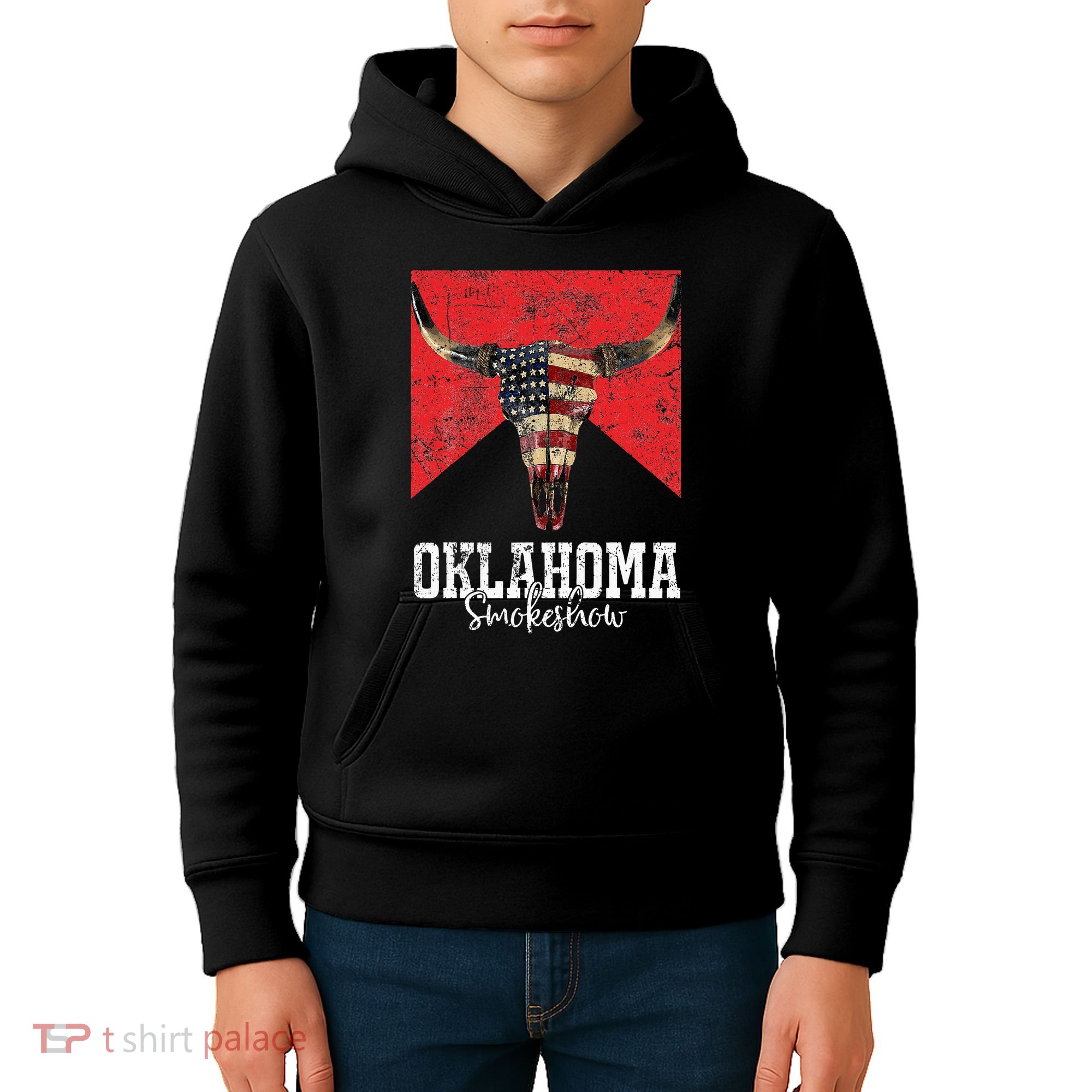 Boho Bull Skull Cow Oklahoma Smokeshow Western Country Kids Hoodie
