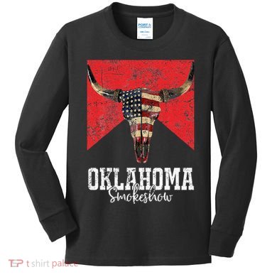 Boho Bull Skull Cow Oklahoma Smokeshow Western Country Kids Long Sleeve Shirt