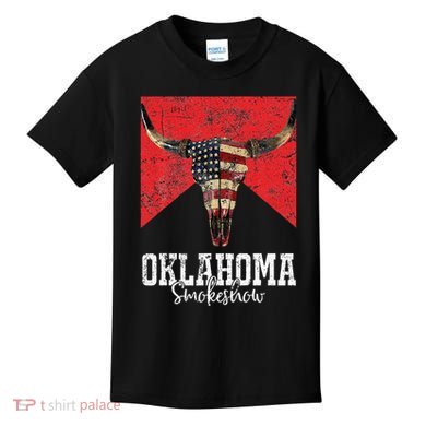 Boho Bull Skull Cow Oklahoma Smokeshow Western Country Kids T-Shirt