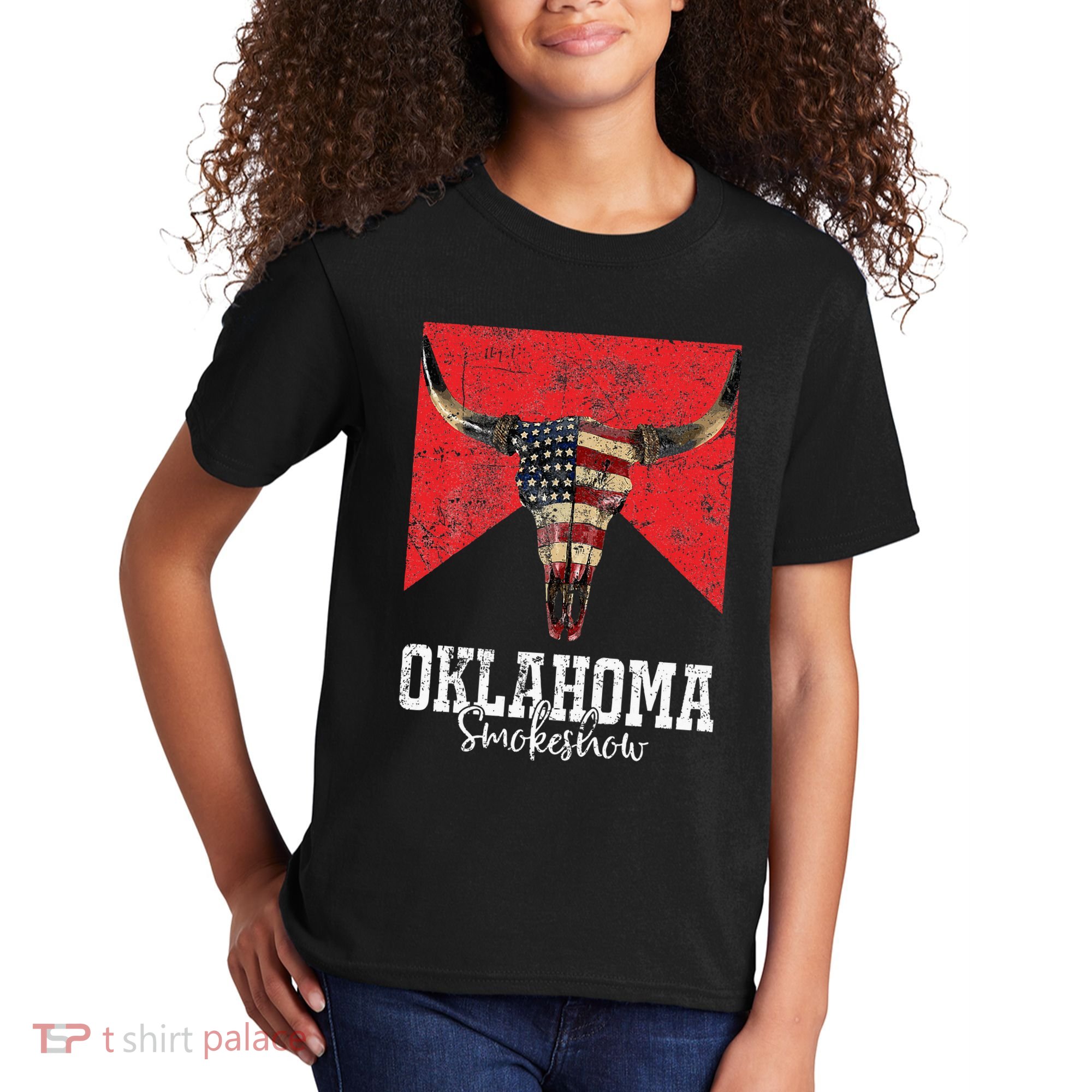 Boho Bull Skull Cow Oklahoma Smokeshow Western Country Kids T-Shirt