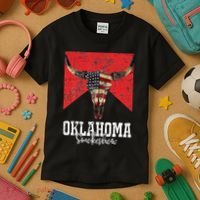 Boho Bull Skull Cow Oklahoma Smokeshow Western Country Kids T-Shirt thumb 3